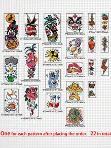 17 buc/set tatuaje temporare, autocolante tatuaje false impermeabile cu desene animate drăguțe cu motive florale vechi pentru bărbați și femei, durează 1-5 zile