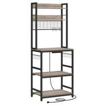 Kitchen Storage Rack With Power Outlet, Coffee Bar, Baker's Rack, With Metal Wire Panel, 14 Hooks, For Microwave, Steel Frame, 40 X 60 X 170 Cm, Greige And Ink Black - UK Plug(220-240V) - View 8