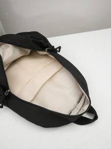 Women's Fashionable Solid Color Letter Minimalist Functional Backpack , Back To School - Black - View 4