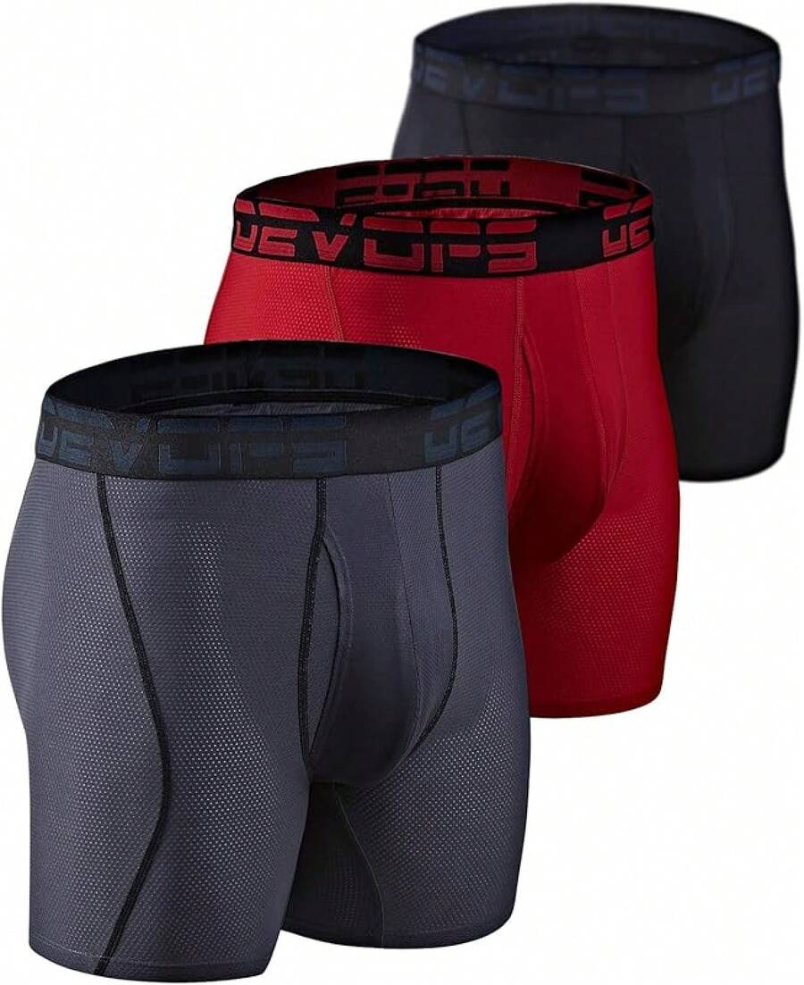 Men's Cool Dry Mesh Boxer Trunks 6-Inch Briefs, 3-Pack - 6吋(黑色/炭灰色/紅色) - 查看 1