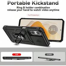 For IPhone 17 16 15 14 13 12 11 Case, With Slide Camera Cover HD Screen Protector Magnetic Ring Holder Kickstand Protective Phone Case For  Moto, Black - 黑色 - 查看 7
