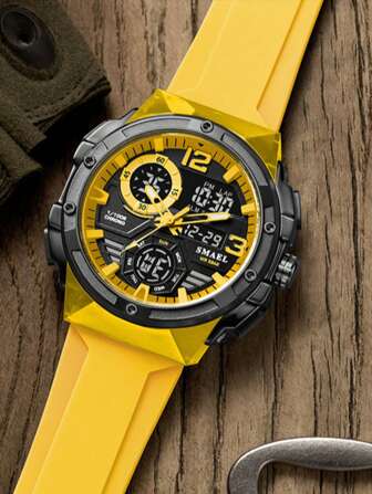  SMAEL Men's Sports Digital Pointer Dual Display Watch, Chronograph, Date, Alarm, Waterproof Luminous Function, Durable TPU Silicone Strap
