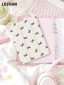 1pc Caparol Polka Dot Bow Print Pattern Flat Tablet Protective Case, Compatible With IPad 10.2 Inch, IPad Pro 11 2021/2020/10th Gen, IPad Mini 4/5/6, Galaxy Tab A8 10.5 Inch 2022, Matepad 10.4/Tab, With Pencil Slot, Anti-Drop, Tablet Stand Protective Cover