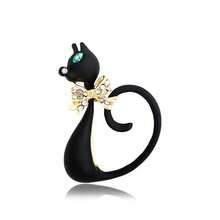 卡通绅士猫合金水钻胸针，时尚长尾猫翻领别针，包袋/服装配饰