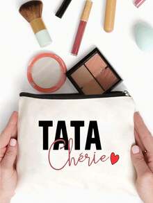 1pc "My Dear Aunt" French Print Cosmetic Bag, Women's Makeup Bag, Travel Toiletry Organizer, Thank You Gift, Patterned Makeup Bag, Travel Toiletry Organizer, Party Gift Zipper Pouch, Cosmetic Bag, Lightweight Travel Essential, Suitable For School Holiday Back To School, Travel Bag, Women Travel Bag Make Up Bag - Multicolor - View 5