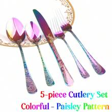 WAYDEKO Stainless Steel Flatware Set Knives Forks Spoons Set, Lasered Vintage Paisley /Seashell/Snowflakes Pattern Design, Mirror Polish And Dishwasher Friendly Black,Blue,Colorful Silverware Set, Cutlery Set,Stainless Steel Halloween Black Flatware Set Knives Forks Spoons Set