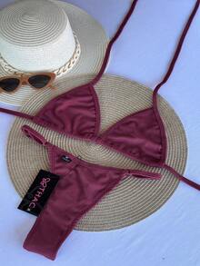 Ribbed And Adjustable Strap Bikini - Màu đỏ - Xem 1
