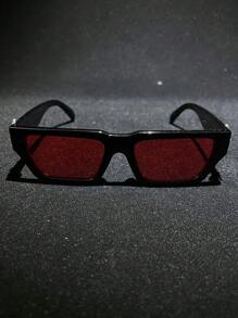 POLASUP 1 件水晶十字架和心形装饰牢不可破的聚碳酸酯镜片运动休闲复古方形太阳镜男士四季皆宜，Y2K 时尚复古风格，配有眼镜带和清洁布 - 黑框/紅鏡片(貼鑽十字架) - 查看 7