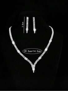 3pcs V-Shaped Fashionable Cubic Zirconia Jewelry Set Including Earrings & Necklace, Suitable For Women Wedding, Festival, Birthday, Party Wear