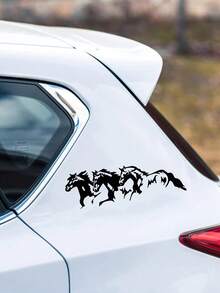 1pc Black Running Horse Pattern Car Sticker - Black - View 1