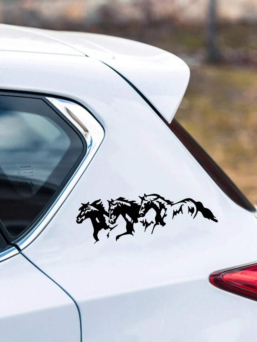 1pc Black Running Horse Pattern Car Sticker - Black - View 1