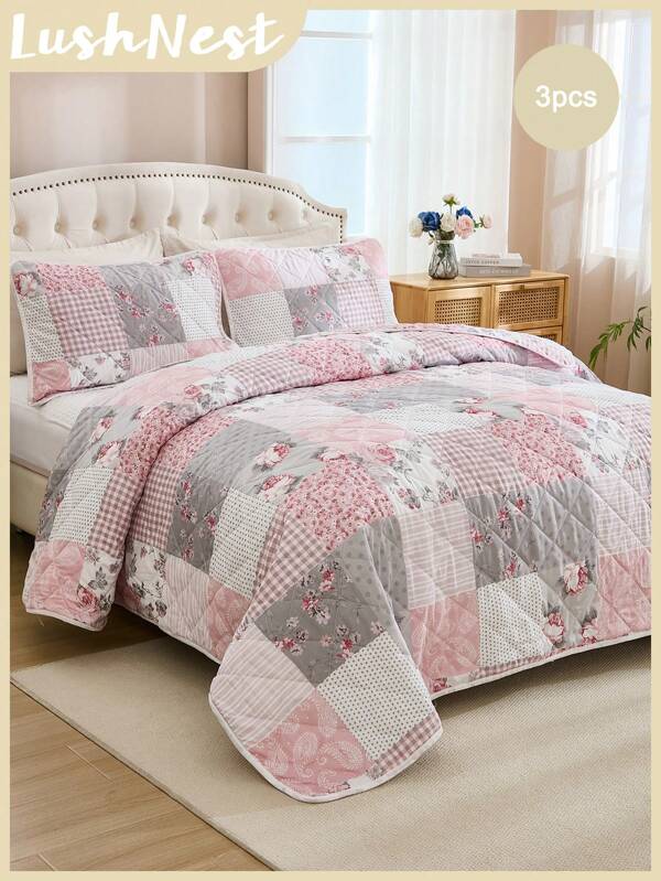 Juego de 3 piezas de edredón de estilo vintage bohemio con estampado floral de poliéster, incluye 1 edredón y 2 fundas de almohada, adecuado para decoración del dormitorio del hogar, para todas las estaciones