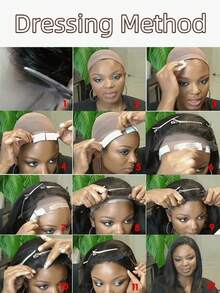 28 英寸 13x4 高清蕾丝前发假发，长直金发假发，合成耐热纤维假发，优质铂金金发丝直发 13*4 假发，女士假发，带高清透明蕾丝，无胶蕾丝自然直发假发，200% 密度假发 - 金色 - 查看 8