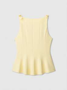 Áo không tay trang trí nơ có viền váy, màu vàng bơ thanh lịch, mùa hè - Màu vàng - Xem 2