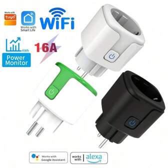 Smarta uttag, Tuya Smart WiFi-uttag, 16A-kontakt, Europeisk standardkontakt, APP-fjärrkontroll, Röststyrning via Alexa och Home, Med timerfunktion, Elförbrukningsövervakning, Kompatibel med smartphones