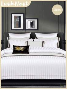 White Duvet Cover Set Satin Stripes Bedding Set 3 Pieces Stripe Decor White Comforter Cover Soft Microfiber Duvet Cover For Boys Girls 1 Duvet Cover 2 Pillowcases No Comforter