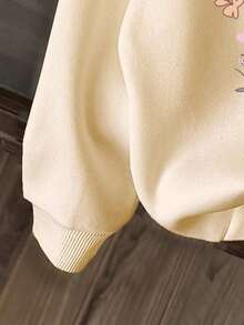 Cartoon Bow Pattern Warm Hoodie Sweatshirt For Young Girl - Apricot - View 5