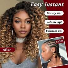 卷曲钩针发 1/4/6 包 10/14/18 英寸 Gogo 卷曲钩针发，预成环海浪钩针发合成天然黑水波卷曲海滩卷编织接发 - 彩色 - 查看 5