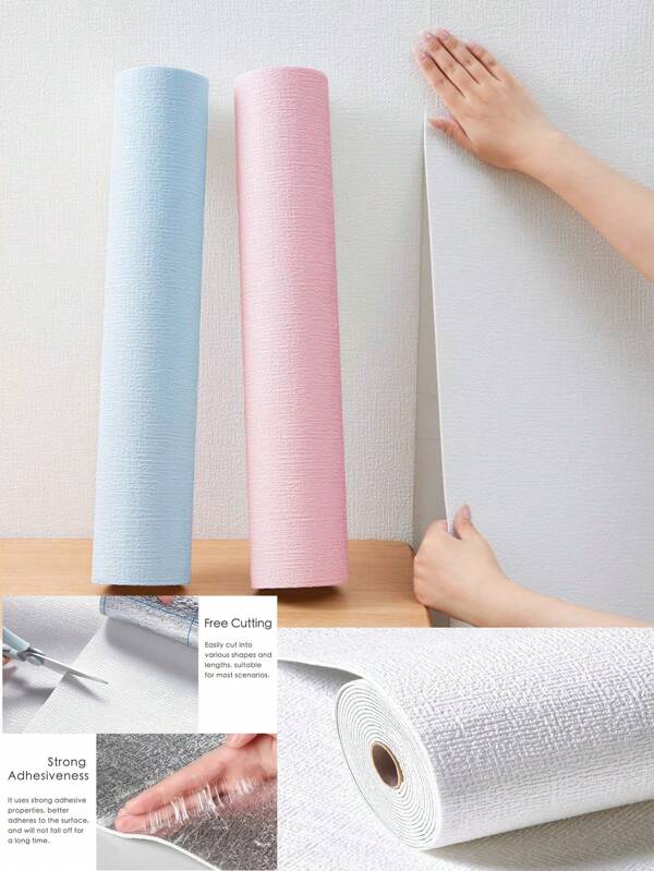 Papel pintado texturizado de espuma blanca extragrueso, autoadhesivo, impermeable y extraíble de Yun Aeon, adecuado para decoración en salas de estar, dormitorios y pasillos, con dimensiones de 50cm * 1m/2,8m/5m/10m, decoración del hogar, papel tapiz, adhesivos para paredes de baño y cocina