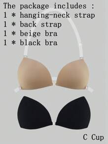 ideaCCSZ 1 Pc Triangle Cup Sticky Push Up Bra,Deep-V Design Breast Lift Self-Adhesive French Style Bras,Front Clasp Invisible Silicone Nipple Patches,With Neck Strap And Extension Buckle,Reusable For Bikini For Strapless Evening Dresses