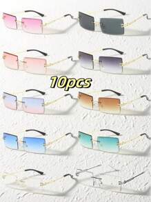 1 Pair, 2 Pairs, 3 Pairs, 5 Pairs, 10 Pairs Unisex Rectangular Classic Frameless Luxury Fashion Glasses, Suitable For Daily Life, Outdoor Travel Accessories, Daily Photography, Outdoor Travel Accessories, Also Have Windproof And Sand Protection Function, All Season