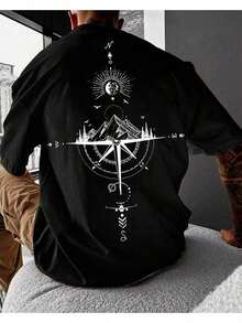 Men's Basic Cotton Compass Mountain Path T-Shirt - màu đen - Xem 1