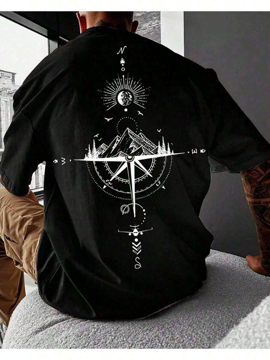 Men's Basic Cotton Compass Mountain Path T-Shirt - màu đen - Xem 1