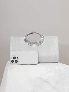 轻盈时尚的商务风钻石装饰迷你水桶包，优雅的银色条纹装饰手提包，配有金属链条肩带，魅力十足的手拿包，奢华精致，低调奢华，水钻点缀，适合派对女孩、女士、新娘的完美聚会，与新年装束和女士派对礼服完美搭配。这款派对包适合派对、婚礼、舞会晚宴/舞厅舞蹈，与舞会配饰和沙滩包完美搭配。 - 銀色 - 查看 5