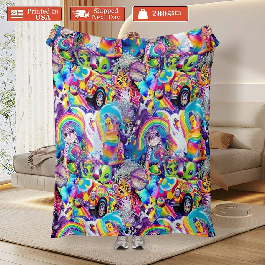 1pc Whimsical Unicorn & Cheetah Print,Colorful And Cute Animals Fleece Blanket - Soft, Lightweight & Durable Flannel Throw With Vibrant Rainbow Colors, 280gsm For Him And Her, Perfect For Naps, Camping, Travel, Home, Daily, Office Decoration, Birthdays Anniversary, Valentine's Day, Thanksgiving Day, Christmas, Halloween, Mother's Day, Father's Day, Wedding, New Year Gifts, Personalized Ideal Gifts For Her, Him, Family, Boyfriend, Girlfriend, Father, Family, Mother, Lover, Daughter, Son, Grandpa, Grandma, Friend, Classmate, Pet. Sofa,Bed,Car,Bedroom,Living Room,Office,  Outdoor Camping, Beach,Wall Decoration - 多色6 - 查看 1