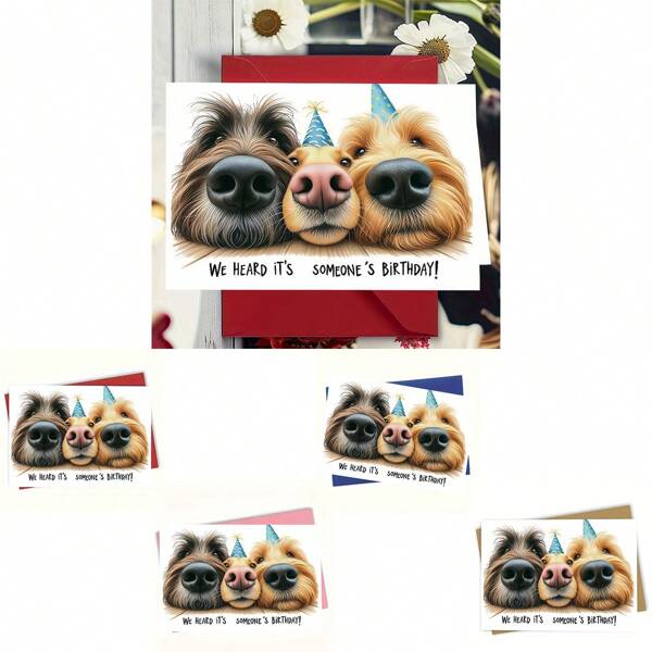 1pc Birthday Greeting Card, 3 Cute Puppies Wishing You Happy & Joyful