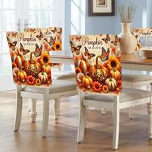 1pc/4pcs/6pcs/10pcs Autumn Series Pumpkin & Floral Butterfly Pattern Plush Chair Cover, Removable Short Plush Material Chair Slipcover, Chair Back Protector Cover, Suitable For All Seasons, Holiday Decor Chair Cover, For Dining Room, Living Room, Home Chair Protection, With Back Protection, Applicable To Dining Room, Office, Living Room, Hotel And Home Decor