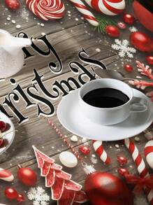 Față de masă imprimată din seria Crăciun, 1 buc. Față de masă modernă, dreptunghiulară/rotundă, impermeabilă, imprimare digitală, potrivită pentru sufragerie, masă de exterior, masă rotundă mică