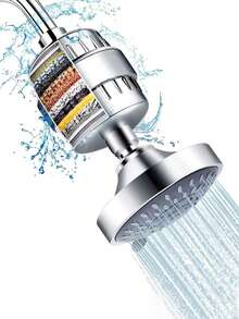 1 件淋浴喷头过滤器，壁挂式硬水淋浴喷头过滤器，带替换滤芯，高效过滤，去除氯和氟化物，抛光镀铬表面，适用于房车、露营车和家庭浴室，耐用的浴室配件，带来清爽的沐浴体验，是送给家人和朋友的绝佳礼物