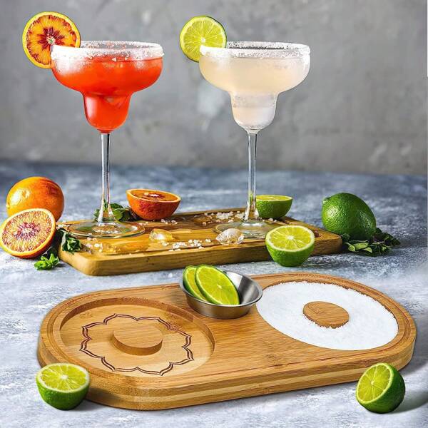 1pc Wooden Margarita Salt And Sugar Rimmer, Margarita Salt Rimmer Set Double Hole Salt Rimmer For Cocktails, Margarita Cocktail Rimmer, Cocktail Salt Rimmers For Drinks Wood Glass Drink Rimmer Tray