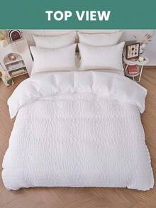 2/3 Pcs Duvet Cover Set, Bedding Set, Mothers Day Decor, Solid Color Seersucker Duvet Cover Set, Soft, Skin Friendly And Elastic, Lightweight And Ailky Smooth, Washed Microfiber Duvet Cover, Room Decor, For All Seasons, Bedding Set, Fits Twin/Full/King/Queen Size Bed, 1pc Duvet Cover And 2/1pc Pillowcase, Holiday Gifts, Mothers Day Gift - trắng - Xem 9