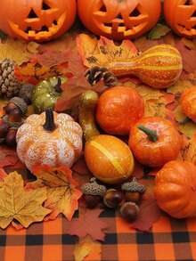 50pcs Mini Realistic Pumpkin Autumn Decor Set, Autumn Leaves, Acorns Bulk Thanksgiving Decorations, Halloween Decorations Autumn Decor, Autumn Decor, Harvest Table Scatter Decor, Porch Wreath, Fireplace Mantel, Halloween Decorations, Bulk Party Supplies, Wedding Decor - Multicolor - View 3