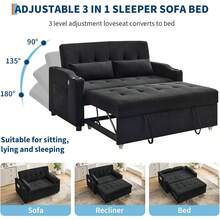 3 In 1 Convertible Sleeper Sofa Bed, Corduroy Futon Couches With Pull-Out Bed, Adjustable Backrest & Side Pockets, Modern Upholstered Sofa For Living Room, Guest Room - 黑色 - 查看 8