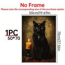 1 件黑猫复古装饰艺术帆布印刷品，经典哥特式宠物肖像墙艺术，动物主题可选框架绘画海报，适用于室内和室外装饰 - 非常适合家庭办公室、客厅、卧室家居装饰万圣节装饰秋季装饰房间装饰 - 彩色 - 查看 18