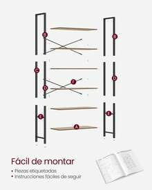 Estantería Alta de 6 Niveles, Librería con Marco de Acero, para Salón, Dormitorio, Oficina, Estudio, 30 x 80 x 186 cm, Estilo Industrial, Olmo Pardo y Negro Tinta - Olmo Pardo y Negro Tinta - Ver 6