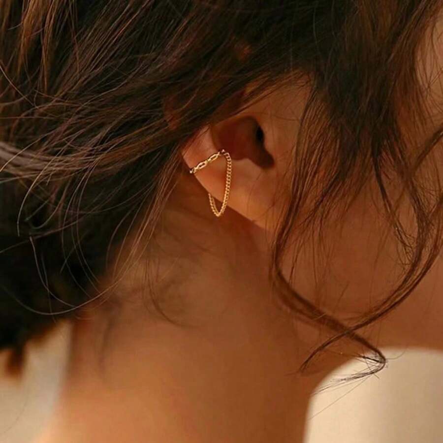 Chained Fringe Ear Studs For Women - Simple, Versatile, High-End, Unique, Single, And Pop-Up Style Earpieces - 金色 - 查看 1