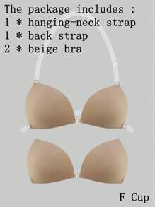 ideaCCSZ 1 Pc Triangle Cup Sticky Push Up Bra,Deep-V Design Breast Lift Self-Adhesive French Style Bras,Front Clasp Invisible Silicone Nipple Patches,With Neck Strap And Extension Buckle,Reusable For Bikini For Strapless Evening Dresses