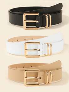3pcs Fashionable Square Buckle Women's Belt, Minimalist & Versatile For Pants, Dresses, Casual & Elegant, Suitable For Waist Size 29.5~33.5in