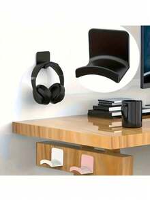 1 件/2 件现代壁挂式实用挂钩，塑料耳机和帽子支架，易于安装，无需钻孔，桌子下方挂钩用于游戏耳机展示 - 彩色 - 查看 6