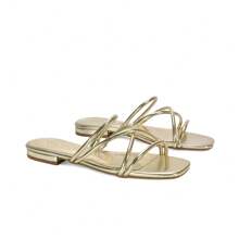 XY LONDON Suzzie Strappy Flat Slip On Square Toe Slider Mule Sandals For Spring Summer