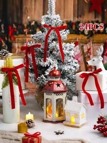 24 Pcs RIBBON Velvet Christmas Tree Bows Door Garland Decor Vintage Wreath Bow ,Velvet Christmas Swag Bow Rustic Velvet Christmas Staircase Wreath Bows Vintage Christmas Tree Topper Bows Bow For Christmas Outdoor,Christmas Bow Decoration(3/8'' Wide, 5 * 7 Inch)