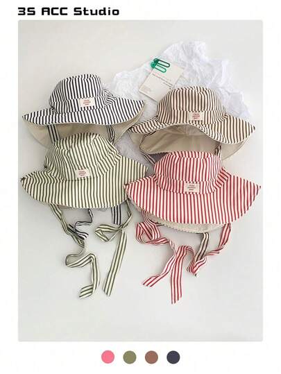 1 件复古格纹图案拼布撞色抽绳宽边渔夫帽，波西米亚风春夏太阳帽，明亮的单色外观，系带防紫外线帽，旅行返校