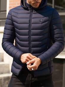 Men's Hooded Thermal 9-Zone Heating Jacket, Smart Outdoor Windproof Warm Coat, Intelligent Heating, Detachable Hood, Zipper Pockets,Fleece - Blue - View 3