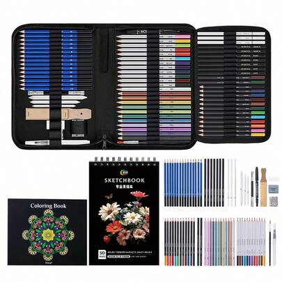 76pcs Drawing Set Sketching Kit, Color Lead Art Crayons, Pro Art Supplies With Color Sketchbook, Watercolor, 2D Flat, Perfect For Room Decor,Back To School Season School Supplies Stationery For Students Gifts For Study