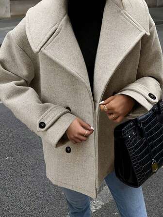 法式时尚大翻领冬装女毛呢大衣优雅欧美西装返校季外套舒适休闲秋冬女毛呢短款外套