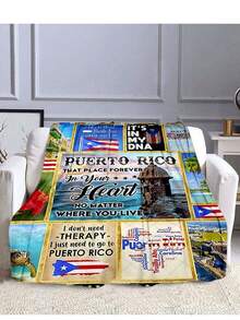 Puerto Rican Themed Flannel Blanket - Vibrant Cultural Prints With Flags, Symbols & Puerto Rico Text - Soft Warm Travel Digital Print,Suitable For All Seasons,      Washable And Machine-Washable, Lightweight, Breathable, Comfortable, Warm,  Unique, 280gsm For Him And Her, Perfect For Naps, Camping, Travel, Family, Daily Life, Office Decoration, Birthday Anniversaries, Valentine's Day, Thanksgiving, Christmas, Halloween, Mother's Day, Father's Day, Wedding,   New Year Gifts Provide Personalized Ideal Gifts For Her, Him, Family Members, Boyfriends,  Girlfriends, Fathers, Family Members, Mothers, Lovers,   Daughters, Sons,   Grandfathers, Grandmothers,     Friends, Classmates And Pets.     Sofa,Bed,Car,Bedroom,Living Room,Office,  Outdoor Camping, Beach,Wall Decoration - 多色5 - 查看 5
